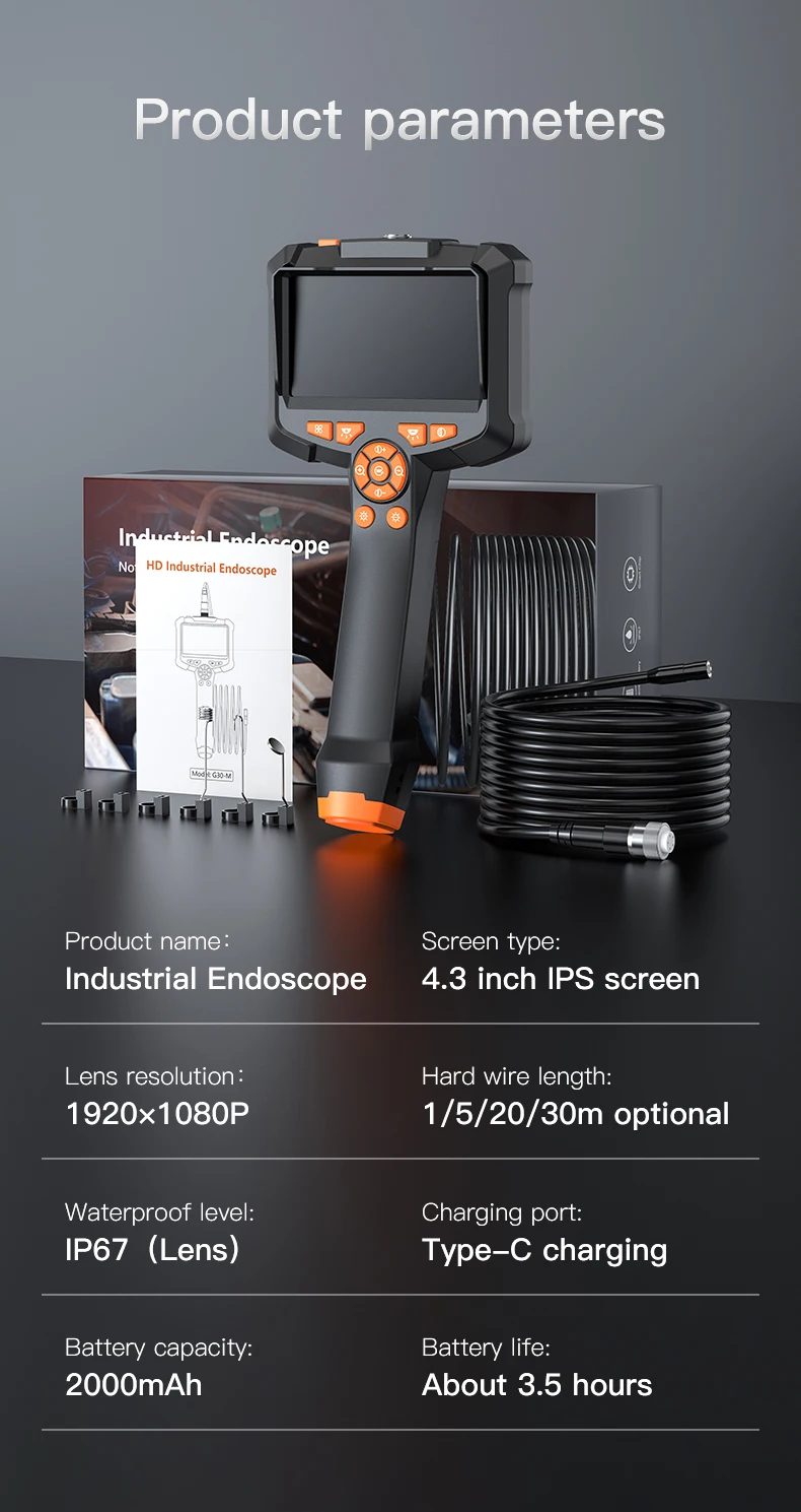 Industrial Endoscope Camera 4.3inch IPS Screen IP67 Waterproof HD1080P 8mm Lens Pipe Sewer Inspection Camera Borescope For Car - Imagen 20