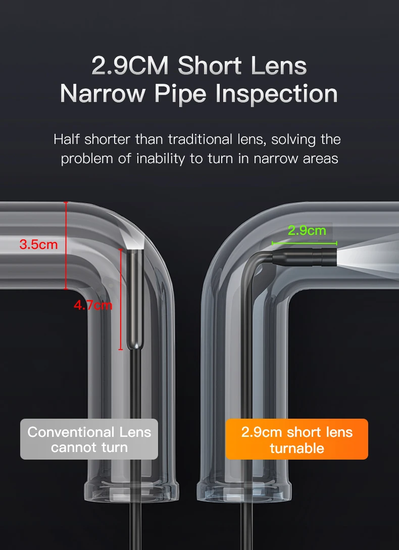 Industrial Endoscope Camera 4.3inch IPS Screen IP67 Waterproof HD1080P 8mm Lens Pipe Sewer Inspection Camera Borescope For Car - Imagen 12